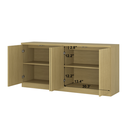 Buffet Cabinet with Storage, 62.60 inch Sideboard Cabinet with 4 Doors & Shelves, Wooden Kitchen Coffee Bar Credenza Storage for Living Room, Hallway Natural