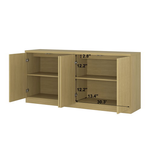 Buffet Cabinet with Storage, 62.60 inch Sideboard Cabinet with 4 Doors & Shelves, Wooden Kitchen Coffee Bar Credenza Storage for Living Room, Hallway Natural