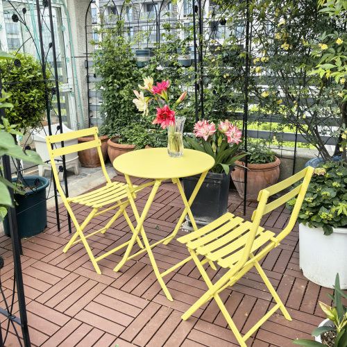 3 Piece Patio Bistro Set of Foldable Round Table and Chairs, Yellow