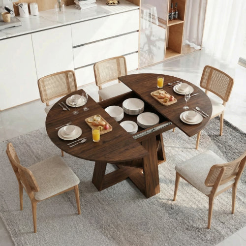 43-59 Inch Extendable Round Dining Table for 4-8 People