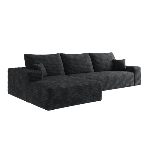 107 inch  Black Plush Corduroy L-Shape Cloud Modular Sectional Sofa, No Assembly