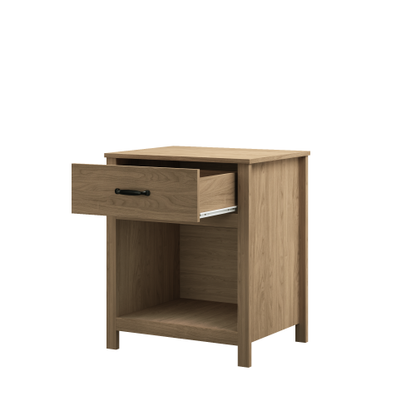 Wood Nightstand with Drawer and Open Shelf, Modern Bedside Table with Storage, Wooden End Table for Bedroom, Living Room or Apartment, Natural Finish, Brown