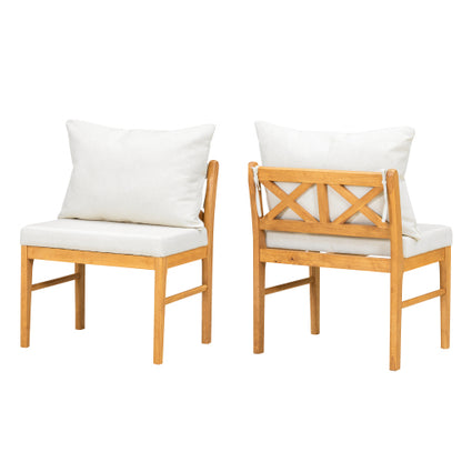 Rattan Back Rubberwood Dining Chairs with Fabric Seats, Set of 2, Natural/White