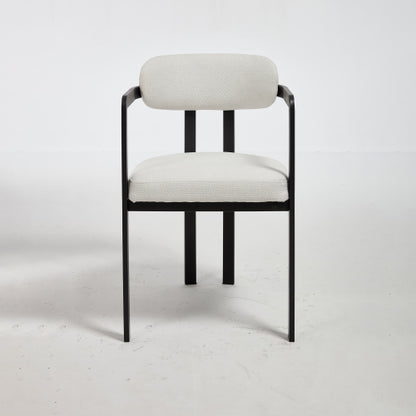 Modern Boucle Dining Chairs Set of 2, Mid-Century Upholstered Kitchen Chairs with Black Metal Legs