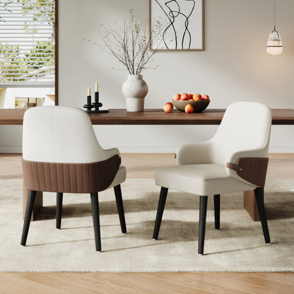 Set of 2 Beige & Brown Two-Tone Fabric Arm Dining Chairs, Multi-Material Frame 300lbs Weight Capacity