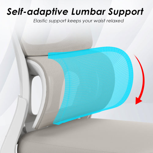 Office Chair, Mesh Ergonomic Office Chair with Lumbar Support, Comfy Computer Desk Chair with Flip Armrest Rolling Wheels for Home Study Room Office, White & Khaki