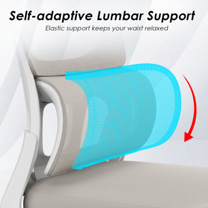 Office Chair, Mesh Ergonomic Office Chair with Lumbar Support, Comfy Computer Desk Chair with Flip Armrest Rolling Wheels for Home Study Room Office, White & Khaki