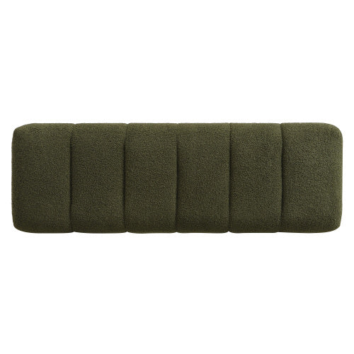 Upholstered Dining Bench for Dining Room, No-Assembly End of Bed Entryway Bench Ottoman for Bedroom Living Room, Green Boucle Fabric, Leg 300 LBS Weight Capacity