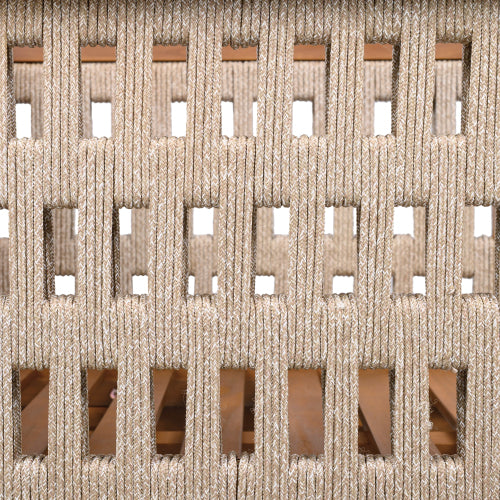 Acacia Wood Outdoor Club Chair with Beige Rope Arm and Beige Cushions,400 lbs Capacity