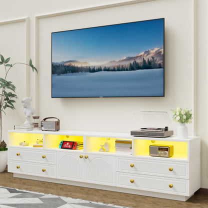 White High Gloss TV Stand for 100 Inch Wall TV with RGB LED Lights & Multi Storage