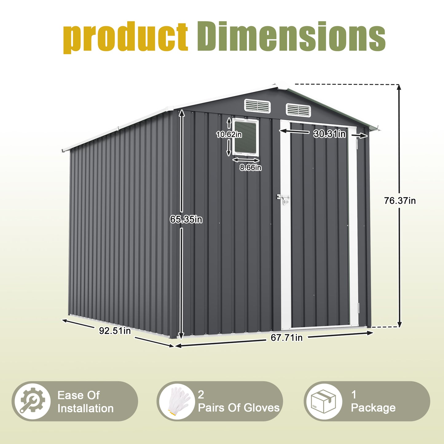 6x8FT Outdoor Steel Storage Shed with Clear Window, Lockable Doors, Compact Metal Tool Shed for Garden, Backyard, Patio, Utility, and Bike Storage,dark gray