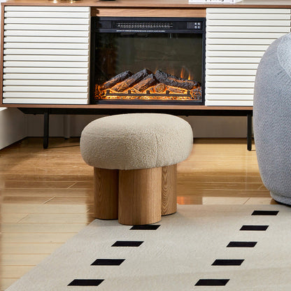 Beige Teddy Mushroom Ottoman, Walnut Finish Barrel Base Cute Foot Stool for Living Room Entryway