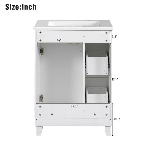 24-Inch Bathroom Vanity Cabinet with Ceramic Sink, 2 Drawers, 1 Door