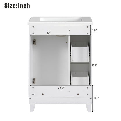24-Inch Bathroom Vanity Cabinet with Ceramic Sink, 2 Drawers, 1 Door