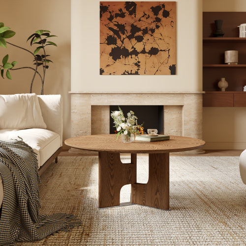 31.5inch  Round Ash Wood Veneer Coffee Table