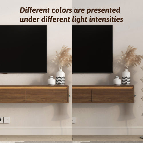 Wall Mount Floating High Gloss TV Cabinet with Touch LED Light Strip & Cable Holes for Living Room