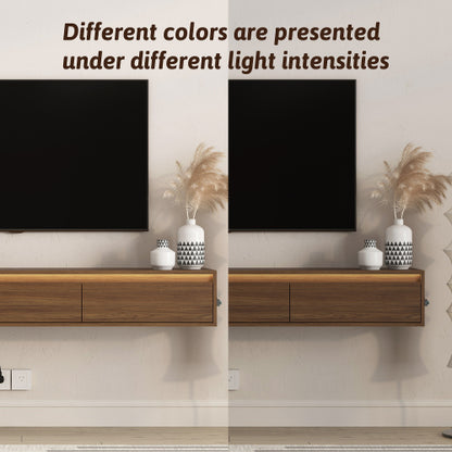 Wall Mount Floating High Gloss TV Cabinet with Touch LED Light Strip & Cable Holes for Living Room