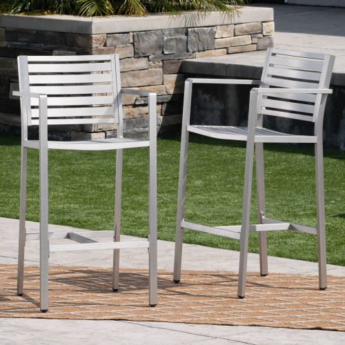 Outdoor 29.50" Barstools with Rust-Proof Aluminum Frame, Set of 2, Silver