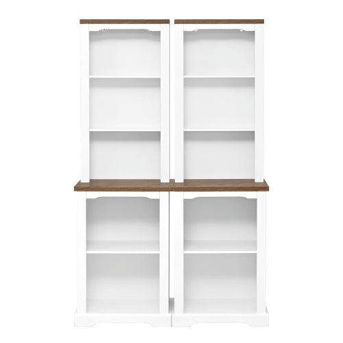 White Walnut Curved Top Two-Piece Combined Anti-Tip Tall Storage Cabinet