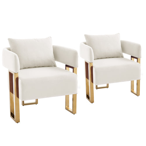 White Velvet Accent Side Chairs 2Pack,Gold Electroplated Metal Legs