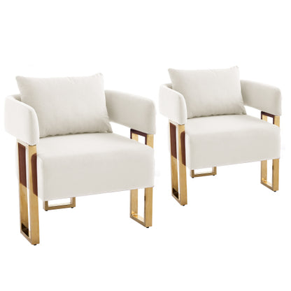 White Velvet Accent Side Chairs 2Pack,Gold Electroplated Metal Legs