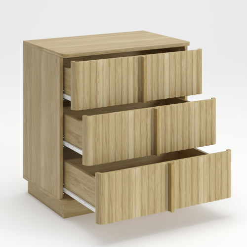 Vertical Stripe 3 Drawer Vintage Nightstand with Storage, Natural Finish