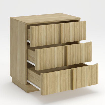 Vertical Stripe 3 Drawer Vintage Nightstand with Storage, Natural Finish