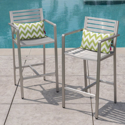 Outdoor 29.50" Barstools with Rust-Proof Aluminum Frame, Set of 2, Silver
