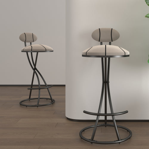 Upholstered Bar Stools Set of 2 Striped Counter Height Barstools Modern Velvet Dining Chairs for Kitchen Island, Living Room (Black & Stripe)