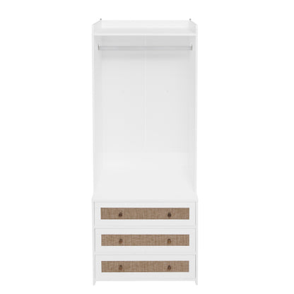 Wardrobe with 3 Drawers High Wardrobe Armoire With Rattan For Living Room, Bedroom Organizer