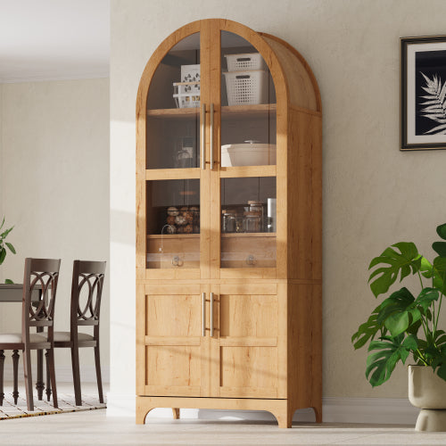 71 Inch Tall Arched Farmhouse Glass Door Kitchen Pantry Storage Cabinet