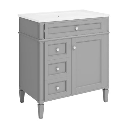 30'' Bathroom Vanity with Top Sink, Modern Bathroom Storage Cabinet with 2 Drawers and a Tip-out Drawer, Single Sink Bathroom Vanity