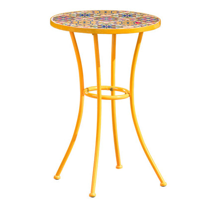 Outdoor Side Table with Tile Mosaic Table Top and Metal Legs, Yellow