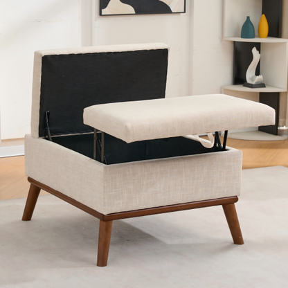 31 inch Beige Mid-Century Modern Rectangle Storage Ottoman, High Leg Lift-Top Coffee Table for Living Room Office