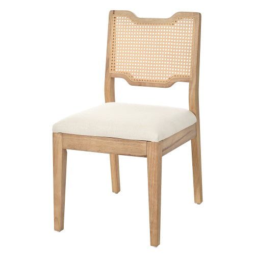 Set of 2 Natural Rubber Wood Farmhouse Rattan Back Counter Bar Stools, Beige Fabric Upholstered 19.2inch  Seat Height Chairs