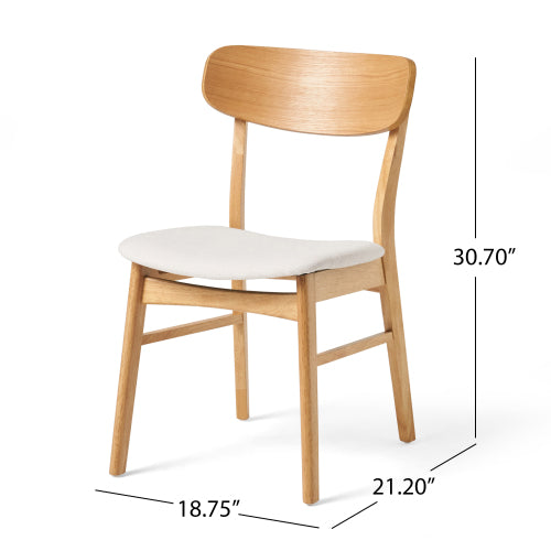 Set of 2 Minimalist Light Beige Fabric Dining Chairs, Natural Oak Finish Solid Rubberwood Legs