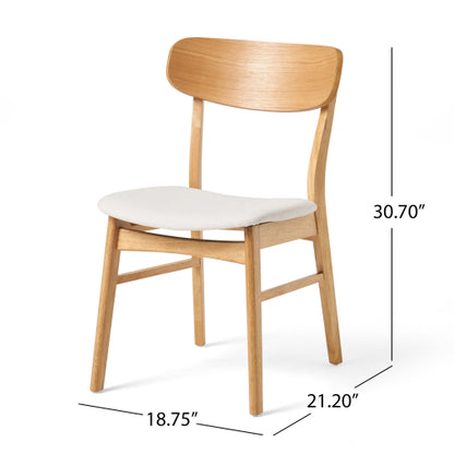 Set of 2 Minimalist Light Beige Fabric Dining Chairs, Natural Oak Finish Solid Rubberwood Legs