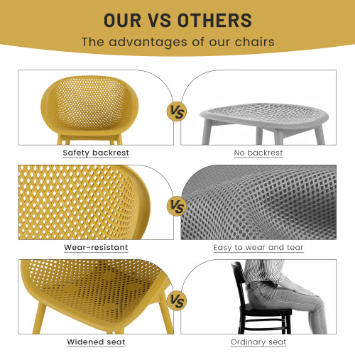 Holiday - 2-Pack Earthy Yellow Modern Lounge Chairs – Indoor/Outdoor All-Weather PP Plastic with Modern folding indoor/outdoor multi-functional square table- PP tabletop with metal legs(White, khaki)