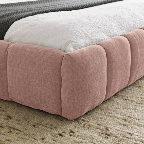Queen Size Upholstered Bed Frame with Thick Fabric, Chenille Fabric Grounded Queen Size Platform Bed with Headboard and Solid Frame. No Box Spring Needed, PINK(68inch *86.5inch *23.5inch )