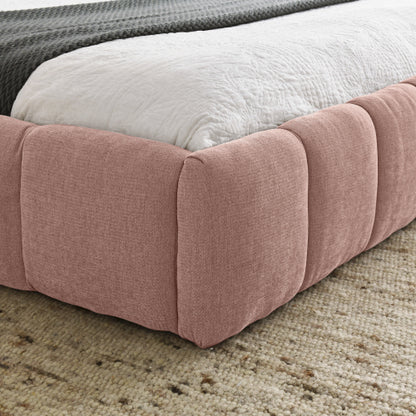 Queen Size Upholstered Bed Frame with Thick Fabric, Chenille Fabric Grounded Queen Size Platform Bed with Headboard and Solid Frame. No Box Spring Needed, PINK(68inch *86.5inch *23.5inch )