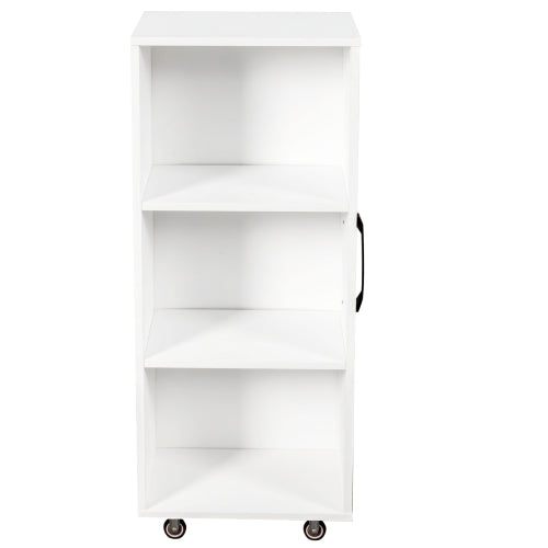 3-Tier Freestanding Pull-Out Door Mobile Bookcase Multi-Grid Storage Cabinet with Universal Wheels