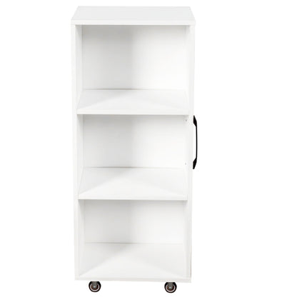3-Tier Freestanding Pull-Out Door Mobile Bookcase Multi-Grid Storage Cabinet with Universal Wheels