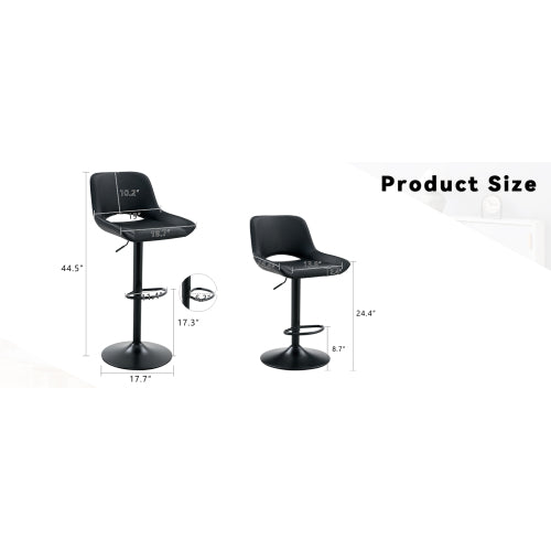 Modern Swivel Adjustable Bar Stools Set - 2 Pack, Black PU Material, with Footrest, Holds Up to 250 lbs, Suitable for Home Bars and Kitchen Islands .