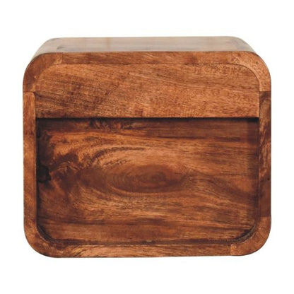 Solid Wood Mini Honey Caramel Wall-Mounted Bedside, Open Slot, 1-Drawer