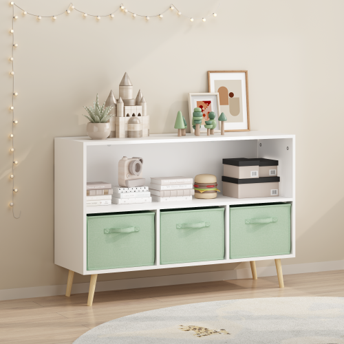 Kids Bookcase with Fabric Drawers and Toy Storage Organizer