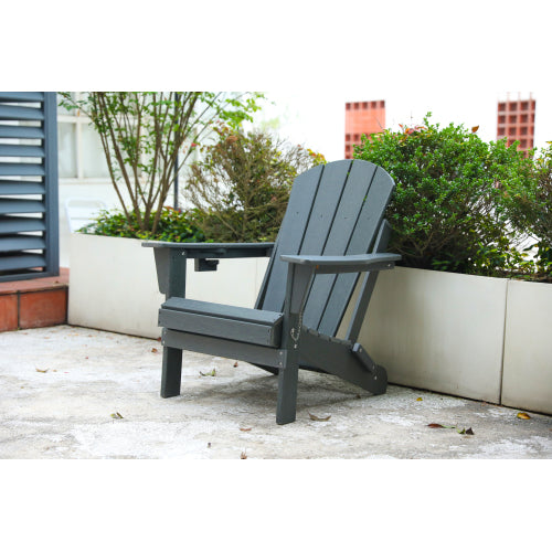 HDPE Folding Chair with Dual Cup Holder - Composite Chair with Wood Texture- Gray