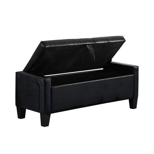 Ottoman with Storage, Storage Ottoman Bench with Safety Hinge 350 lbs Weight, Upholstered Entryway Bench with Seating for Bedroom, Living Room - Black
