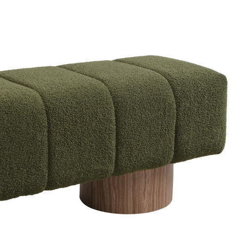 Upholstered Dining Bench for Dining Room, No-Assembly End of Bed Entryway Bench Ottoman for Bedroom Living Room, Green Boucle Fabric, 300 LBS Weight Capacity