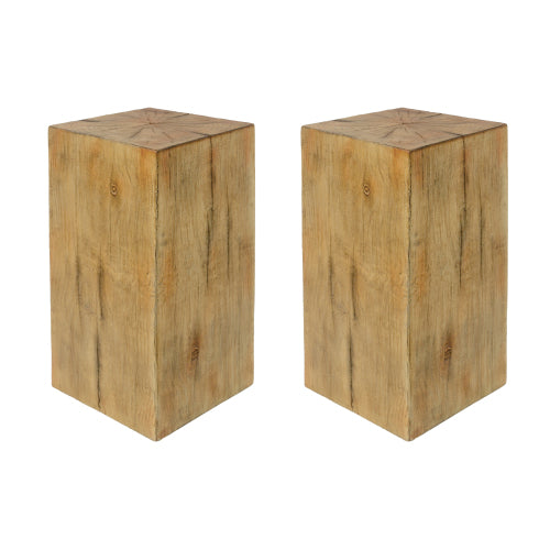 Wood-Look Square-Column MGO End Table, H27.75",Wood-Like Distressed Finish, Mix with Different Heights, Indoor Outdoor Use,Natural Color