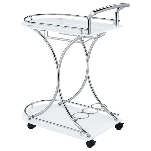 White 2-Tier Glass Shelf Metal Bar Cart